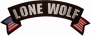 lone-wolf-usa-rocker-patch A classic American Flag rocker with Lone Wolf embroidered on it. Great for the top of your vest which right underneath you could add a wolf patch as well.
