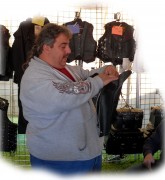 Here is Scott trying to sell a pair of chaps to a biker