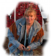 Met Big Sue across from Destination Daytona. She has a small low overhead patch business. She uses her century old singer sewing machine and offers Bikers a selection of small patches.