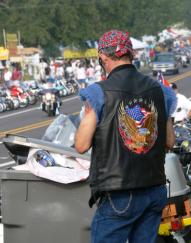 biker vest with patches sewn on