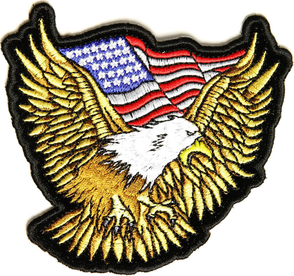 Gold Eagle Patch with US Flag Small Embroidered Patches