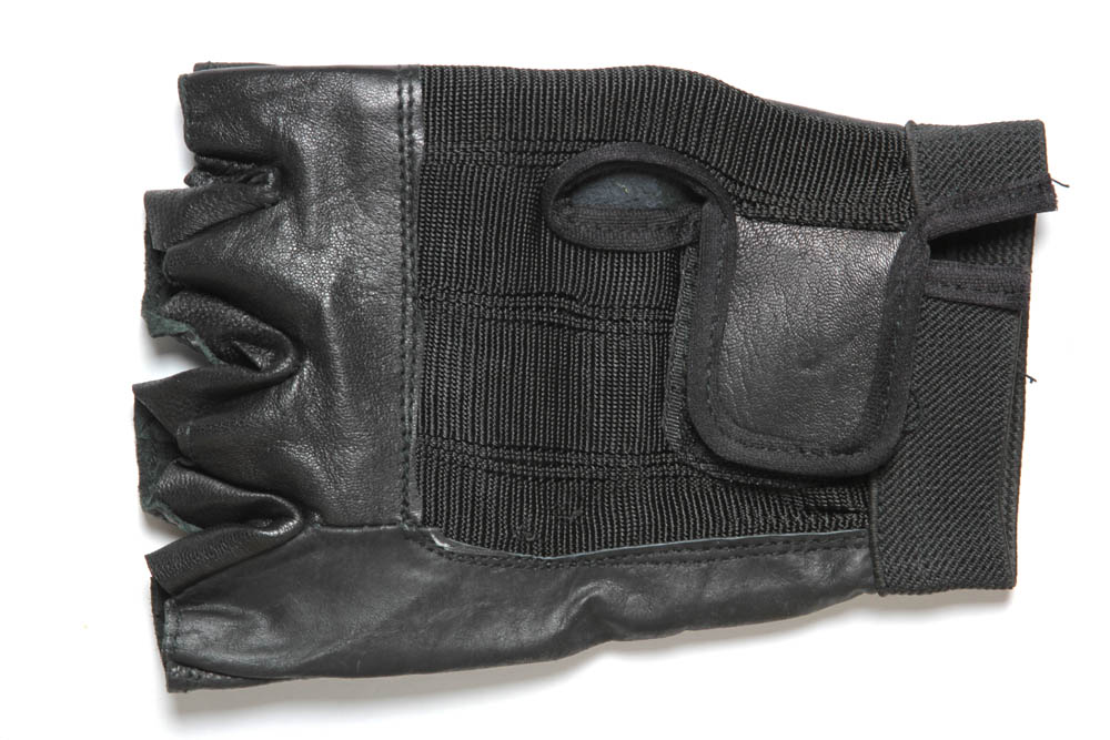 Black Fingerless Motorcycle Riding Gloves Leather and Spandex