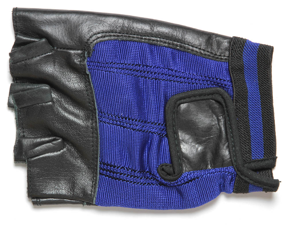 Blue Fingerless Motorcycle Riding Gloves Leather and Spandex