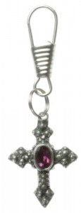 Cross with Purple Gem Zipper Pull