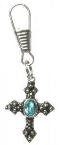 Cross with Turquoise Gem Zipper Pull
