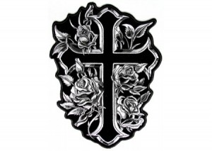 Cross Silver Roses patch