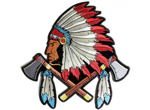 Large Indian Head Dress and Axes Back Patch