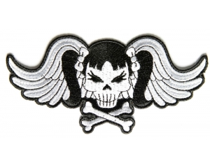 Pigtails Bow Skull And Wings Small White Patch