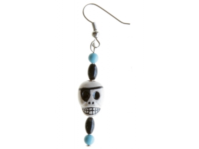 Black And Turquoise Peruvian Bead Skull Ear Ring