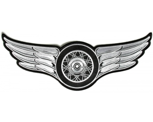 Winged Wheel White Large Back Patch | Embroidered Biker Patches