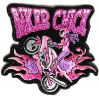 Biker Chick Small Wheeley Girl Patch In Pink Biker Chick Small Wheeley Girl Patch In Pink | Embroidered Biker Patches