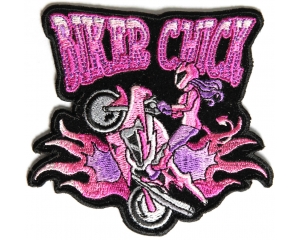 Biker Chick Small Wheeley Girl Patch In Pink | Embroidered Biker Patches
