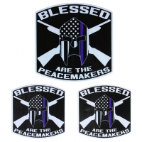 Blessed Are The Peacemakers Thin Blue Line Spartan Helmet Police Sticker