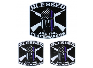 Blessed Are The Peacemakers Thin Blue Line Spartan Helmet Police Sticker