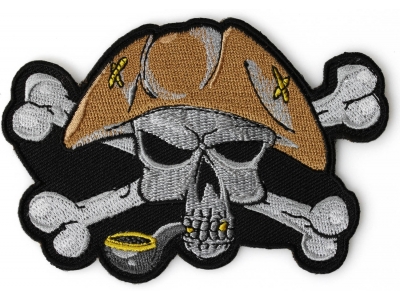 Pipe Smoking Skull with Hat Iron on Patch