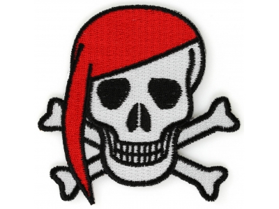 Red Bandana Skull And Cross Bones Patch