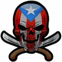 Puerto Rican Skull Large Back Patch With Machetes And Puerto Rico Flag