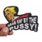 Grab Em By The Pussy Trump Funny Iron on Patch shown on hand for size comparison