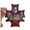Templar Holy Grail Christian Iron on Patch shown on hand for size comparison