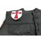 Knights Templar Shield Patch - 3x4 inch. Embroidered Iron on Patch shown on leather vest