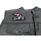Pink Biker Angel On Motorcycle Patch, Biker Vest Patches, Sew or Iron on Patch shown on leather vest