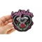 Lady Rider Chain Engine Rose Patch Lady Rider Patch, Small Embroidered Iron on Patches for Vests shown on hand for size comparison