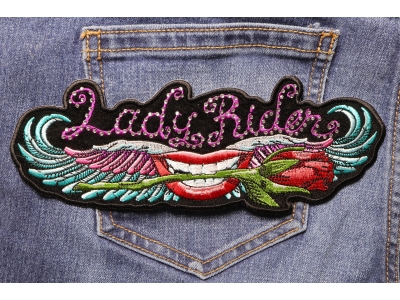Lips and Rose Lady Rider Large Crystal Patch