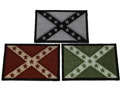 3 Subdued Rebel Flag Patches Brown Gray Green