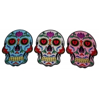 3 Sugar Skull Patches in White Pink and Blue