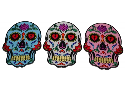 3 Sugar Skull Patches in White Pink and Blue