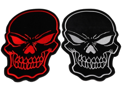 Black and Red and White Large Skull Back Patches set of 2