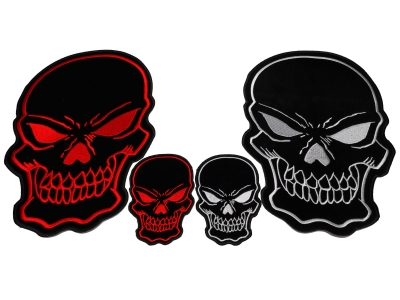 Black and White and Red Skulls Small and Large Set of 4 Patches