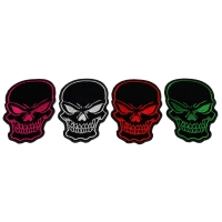 Black Skulls with Red White Green and Pink Embroidery set of 4 Patches