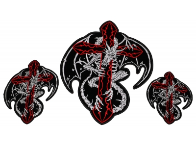 Dragon Around Red Cross Small Medium and Large 3 Piece Patch Set