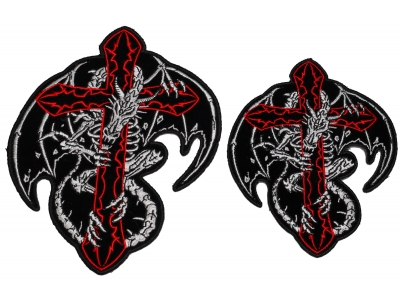 Dragon Skeleton and Cross Small and Medium 2 Piece Patch Set