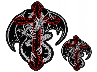 Dragon wrapped around Red Cross Small and Large 2 Piece Patch Set