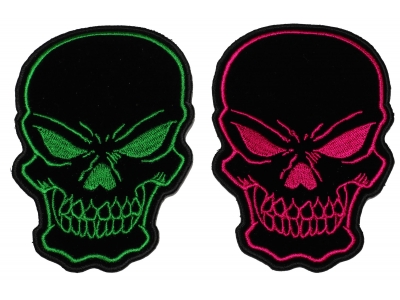 Green and Pink Skulls Set of 2 Patches