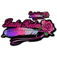 Lady Rider Patches 2 Piece Pink Feather And Rose Small And Large Patch Set