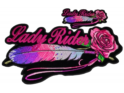 Lady Rider Patches 2 Piece Pink Feather And Rose Small And Large Patch Set