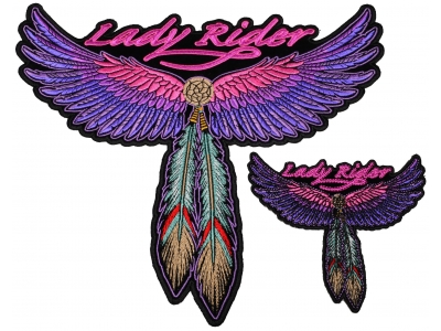 Lady Rider with Pink Wings and Feathers Small and Large set of 2 Patches