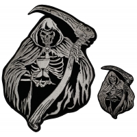 Large and Small Reaper Skull with Sand Clock set of 2 Patches