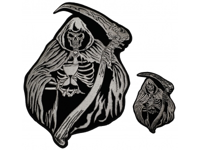 Large and Small Reaper Skull with Sand Clock set of 2 Patches