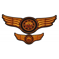 Orange Motorcycle Wheel Spokes And Wings Small Large Patch Set