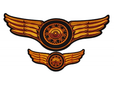 Orange Motorcycle Wheel Spokes And Wings Small Large Patch Set