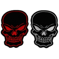 Red and White Embroidered Skulls set of 2 Patches