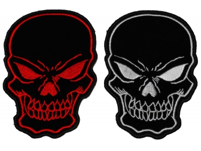 Red and White Embroidered Skulls set of 2 Patches