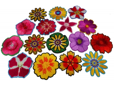 Set of 16 Colorful Pretty Flower Iron on Patches