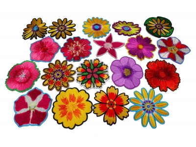 Set of 19 Small 3 inch Embroidered Iron on Flower Patches