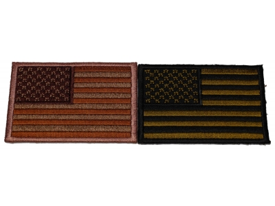 Set of 2 American Flag Patches in Rustic Brown and Green Colors