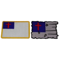 Set of 2 Christian Flag Patches Tattered and Regular